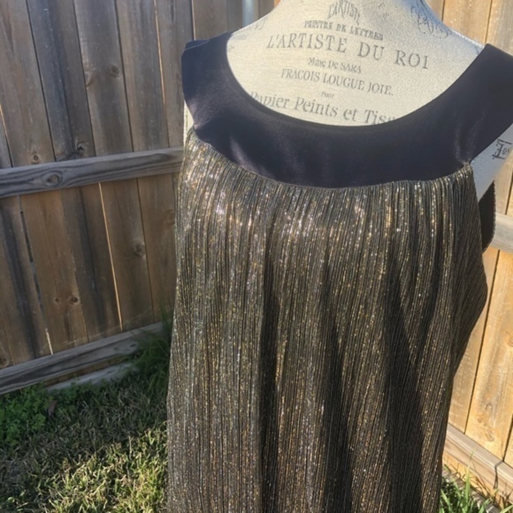 Enfocus Studio Metallic Gold Mini Dress with Black Trim - Picture 2 of 4